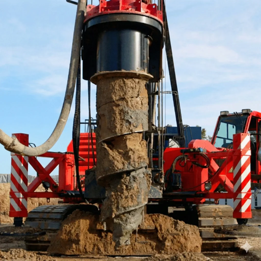 CFA piling installation by Emirates German Foundations LLC, providing noise-free and vibration-free foundation solutions in Dubai.