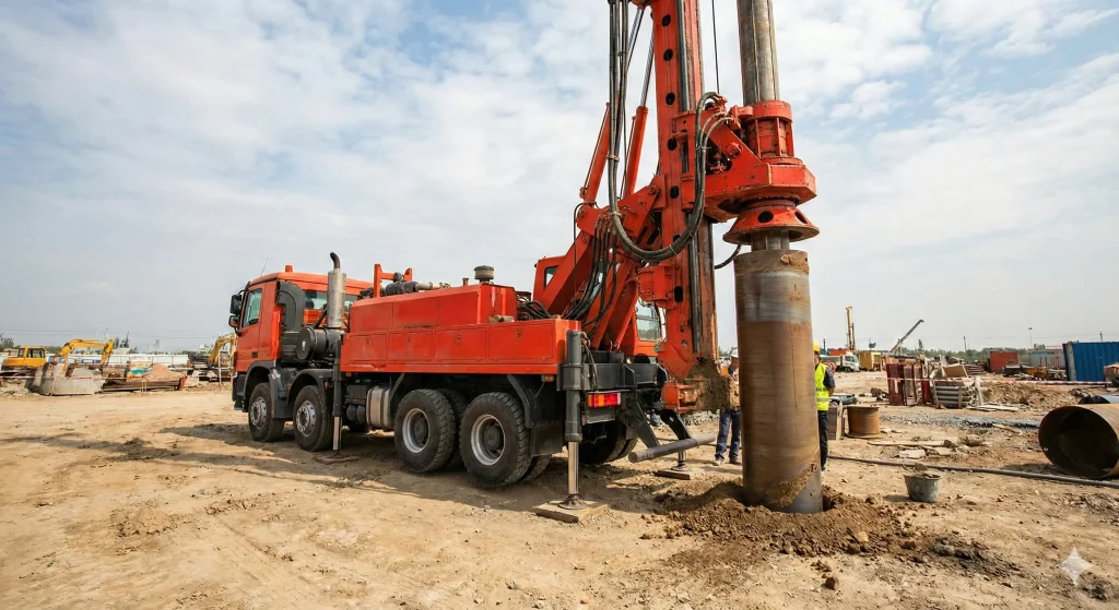 CFA piling installation by Emirates German Foundations LLC, providing noise-free and vibration-free foundation solutions in Dubai.